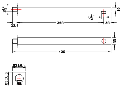 KS-04-414-50 ท่อลอยติดผนัง สำหรับหัวฝักบัว Rain Shower ทรงเหลี่ยม ยาว 40 ซม.
