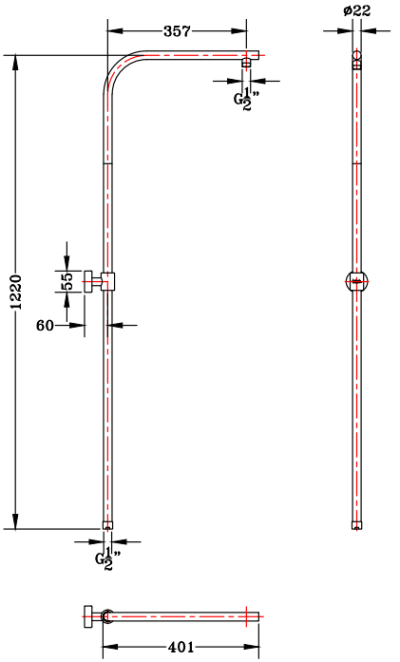 KS-05-478-50 ท่อลอยสำหรับหัวฝักบัว Rain Shower แบบฉาก ยาว 120 ซม.