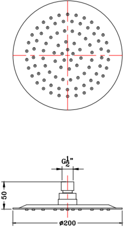 KS-06-312-50 หัวฝักบัว Rain Shower แบบกลม ขนาด Ø 20 ซม. (สแตนเลส 304)
