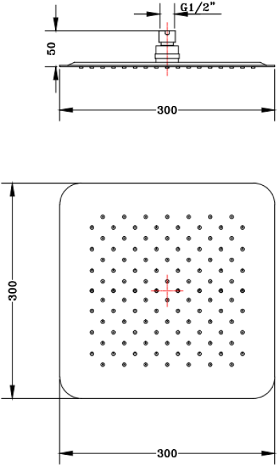 KS-06-353-50 หัวฝักบัว Rain Shower แบบสี่เหลี่ยมจัตุรัส ขนาด 30x30 ซม. (สแตนเลส 304)