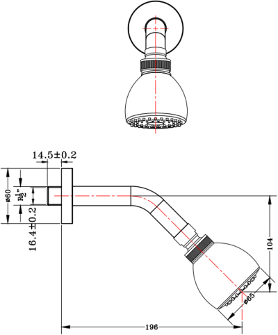 KS-08-111-50 ฝักบัวก้านแข็ง ปรับน้ำ 1 ระดับ ขนาด Ø 6.5 ซม.
