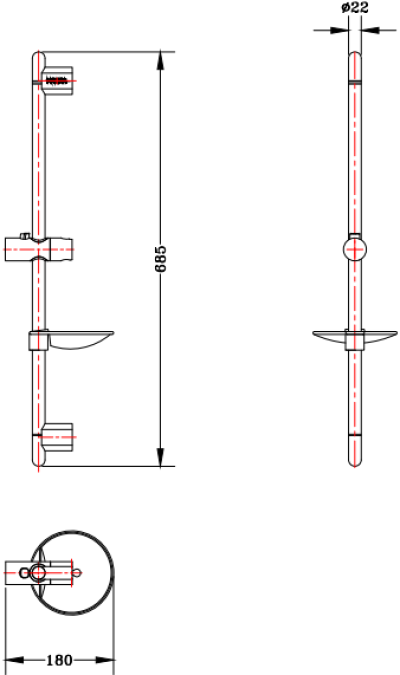 KS-08-721-50 ชุดราวเลื่อน ยาว 68.5 ซม. พร้อมจานวางสบู่