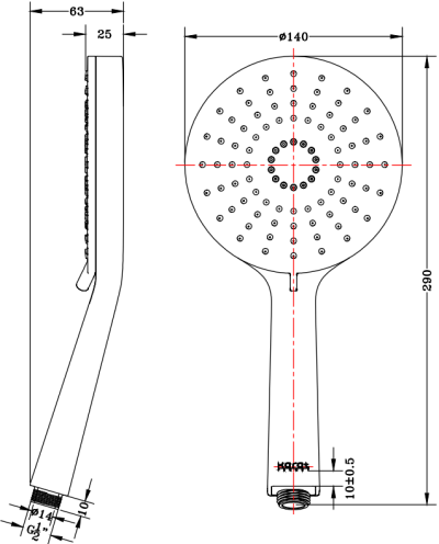 KS-11-213-50 ฝักบัวสายอ่อนสีโครเมียม ปรับน้ำ 3 ระดับ ขนาด Ø 14 ซม.พร้อมสายโลหะและขอแขวน