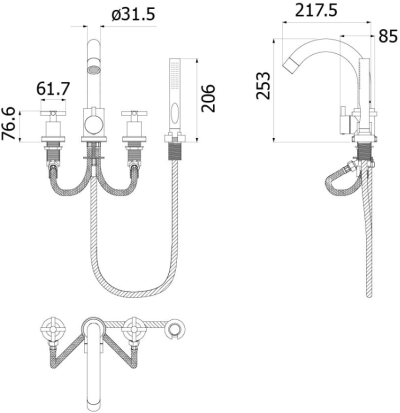 HFVSB-4002D9 ก๊อกคู่ผสมอ่างอาบน้ำ แบบตั้งพื้น พร้อมฝักบัวมือถือ รุ่น SMOOTH