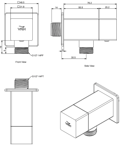HFVSB-3120X2 ก๊อกฝักบัวเดี่ยว(สาย)ติดผนัง รุ่น CUBE