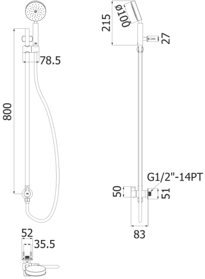 HFVSB-3120L3 ก๊อกเดี่ยวฝักบัวติดผนัง พร้อมราวสไลด์และฝักบัวสายอ่อนขนาด 4 นิ้ว รุ่น TEMPO