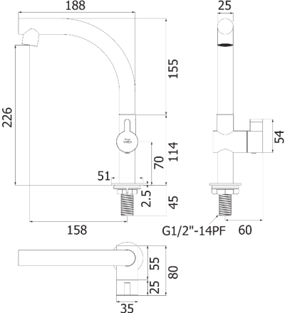 HFVSB-1000L3 ก๊อกเดี่ยวอ่างล้างจานแบบตั้งพื้น รุ่น TEMPO