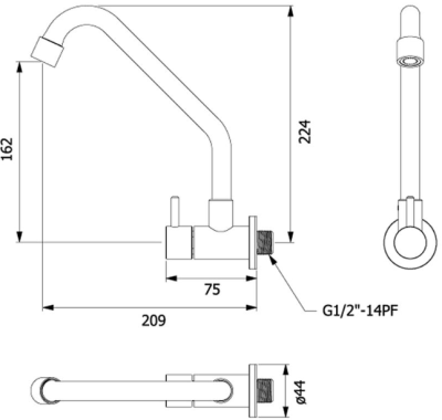 HFVSB-1120G1 ก๊อกอ่างซิงค์ติดผนัง รุ่น POCKET