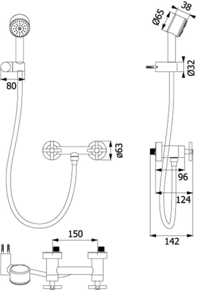 HFVSB-3122D5 ก๊อกฝักบัวคู่ผสมติดผนัง+สายฝักบัว+มือถือ รุ่น SMOOTH