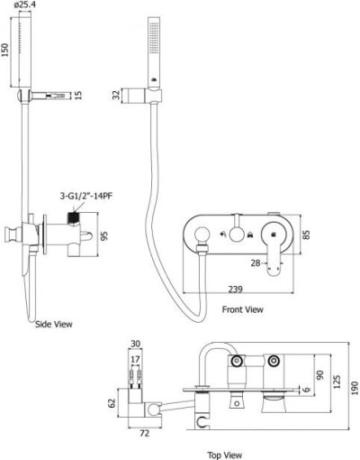 HFDSP-313134 ก๊อกเดี่ยวผสมอ่างอาบน้ำแบบติดผนัง พร้อม ฝักบัวมือถือ รุ่น RIVIERA