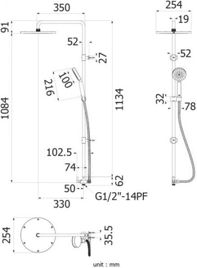 FJVHS-144QUS ชุดฝักบัวก้านแข็งสำหรับเครื่องทำน้ำอุ่น วาล์วเดี่ยว แบบติดผนัง พร้อมหัวฝักบัวขนาด 10 นิ้ว และฝักบัวมือถือขนาด 4 นิ้ว