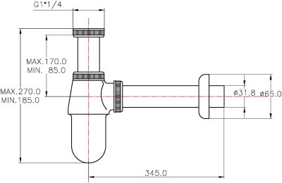 BP-02S-2 กระปุกน้ำทิ้ง ท่อ SUS 304 ออกจากผนัง ยาว 30 cm.