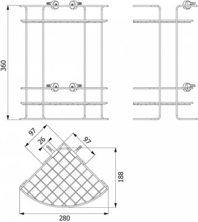 HW105-W105A ชั้นวางของ 2 ชั้นเข้ามุมโค้งเล็ก