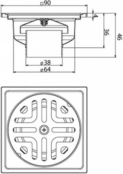 FUVHU-W001DS ตะแกรงกันกลิ่นสี่เหลี่ยม 3.5" ฝากลม ท่อ 1.1/2"