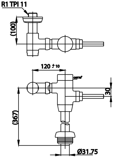 CT458XNS ฟลัชวาล์วโถสุขภัณฑ์ชนิด TOP INLET