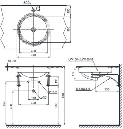 LW1504 อ่างล้างหน้า แบบฝังใต้เคาน์เตอร์