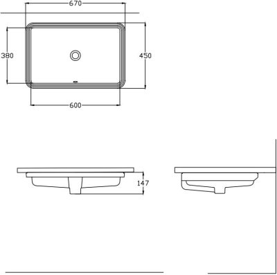 LW1516 อ่างล้างหน้า แบบฝังใต้เคาน์เตอร์