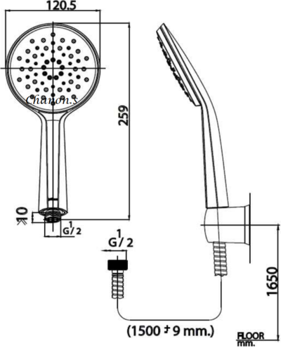 P101(HM) ฝักบัวอาบน้ำพร้อมสายโครเมี่ยม 1 ฟังก์ชั่น