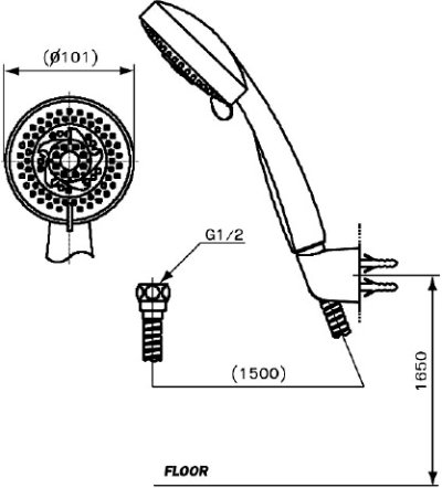 P90(HM) ฝักบัวสีโครเมี่ยมพร้อมสายโครเมี่ยม 5 ฟังก์ชั่น