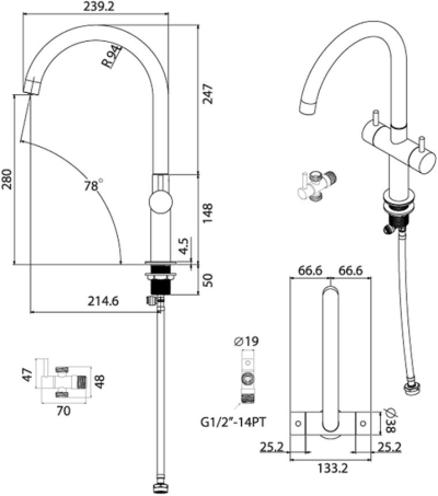 HFVSB-100252 ก๊อกน้ำดื่มน้ำใช้ตั้งพื้น+STOP VAVLE รุ่น DUO