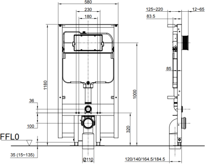 WH171A หม้อน้ำซ่อนผนังแบบกดหน้า 6/3 ลิตร (มีเฟรม)