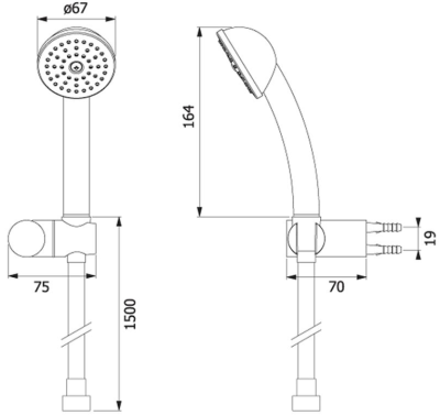 FJVHF-116ALS ฝักบัวด้ามโค้ง2.1/2"+สายSUS1.5ม+ที่เสียบ/เม็ดสีเทา