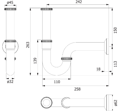 FAVHL-A109GS ท่อน้ำทิ้ง ยาว 240 mm.