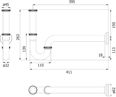 FAVHL-A109HS ท่อน้ำทิ้ง LA109 ยาว 390MM.SS