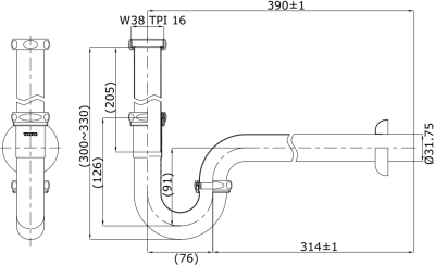 TS612AX(HM) ท่อน้ำทิ้งสำหรับอ่างล้างหน้าแบบฝังบน หรือ ฝังใต้เคาน์เตอร์
