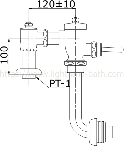 TS404NLK ฟลัชวาล์วโถสุขภัณฑ์ท่อโค้ง (รุ่นประหยัดน้ำ)