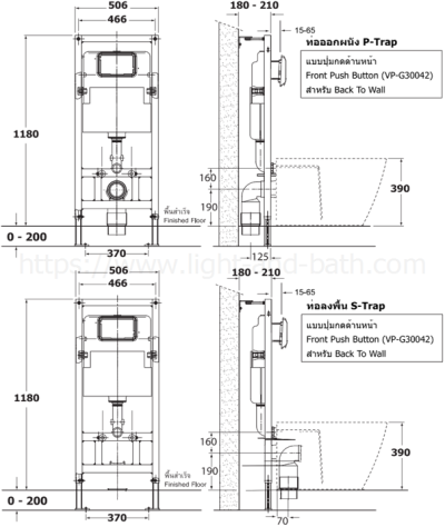 VP-G30042 160MM Concealed Cistern 3/4.5L Front BTW แทงค์ผังกำแพง แบบกดด้านหน้า