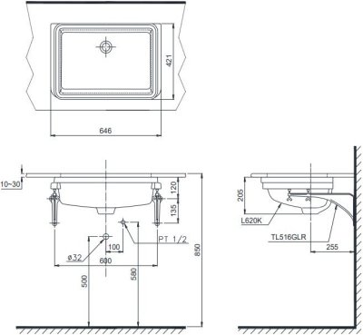 L620K อ่างล้างหน้า แบบฝังใต้เคาน์เตอร์