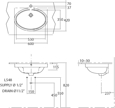 L548UD อ่างล้างหน้า แบบฝังใต้เคาน์เตอร์
