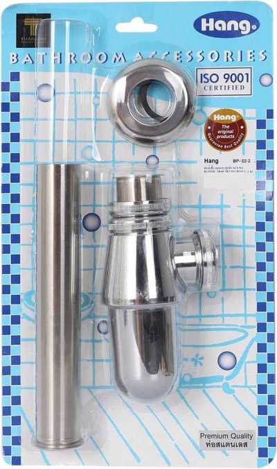 BP-02-2 กระปุกน้ำทิ้ง ท่อ SUS 304 ออกจากผนัง ยาว 20 cm.