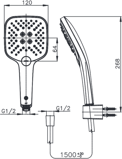 ZH018(HM) ฝักบัวพร้อมสาย 3 ฟังก์ชั่น