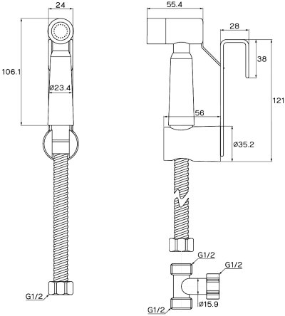 WS-0492SB สายฉีดชำระสแตนเลส (ครบชุด)