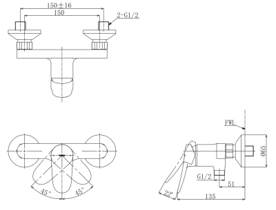 TBS04301TR ก๊อกผสมสำหรับยืนอาบน้ำ ชนิดติดผนัง (ไม่รวมชุดฝักบัวสายอ่อน)
