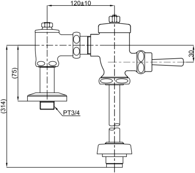 TS401DUFK ฟลัชวาล์วโถปัสสาวะชาย (ใช้น้ำ 8 ลิตร)
