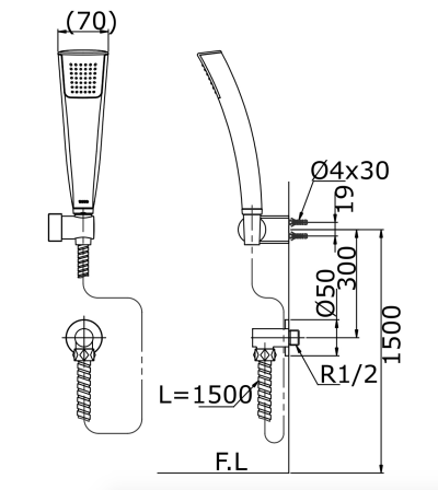 TTSH103ECFUK ฝักบัวพร้อมสาย ระบบAir-in รวมข้อต่อ