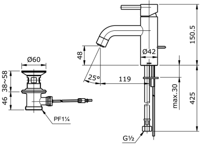 TX116LESV4DN#BBR ก๊อกผสมอ่างล้างหน้าแบบก้านโยก ทรง Semi-tall พร้อมสะดือป๊อปอัพ รุ่น EGO II