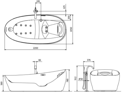 PJYD2200PW อ่างอาบน้ำ แบบตั้งพื้น