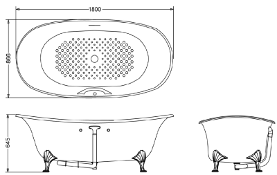 PPY1806HPWGE อ่างอาบน้ำเพิร์ลอะคริลิค แบบมีมือจับ (Gold Stand)
