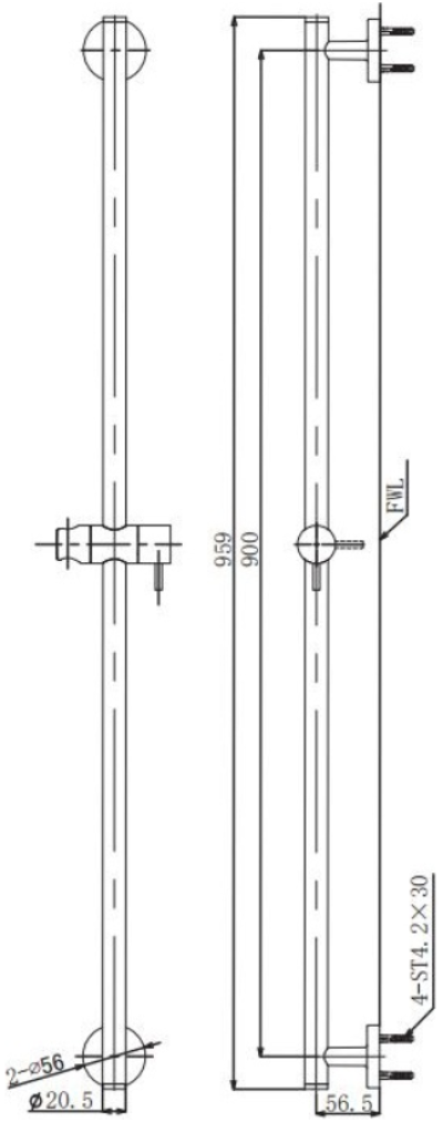 TBW01015T ราวแขวนฝักบัวปรับระดับ (ความยาว: 900 มม.)
