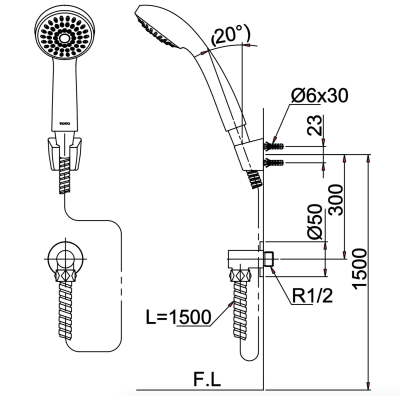 TTSH101ECFUK ฝักบัวพร้อมสาย รวมข้อต่อ