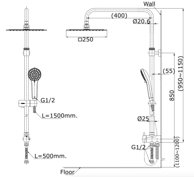 TTSH302J ชุดฝักบัวก้านแข็ง และฝักบัวสายอ่อน 5 ฟังก์ชัน รุ่น RUFICE