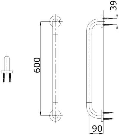 GT114C6#NW1 ราวจับรูปตัว l สีขาว (ความยาว : 600 มม.)