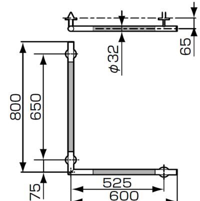 GYHR86ML ราวจับรูปตัว L สีเงิน (ขนาด : 800 x 600 มม, ø 32 มม.)