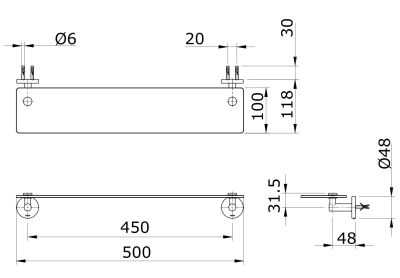 TX705AES ชั้นกระจก (ความยาว: 500 มม.) รุ่น EGO II