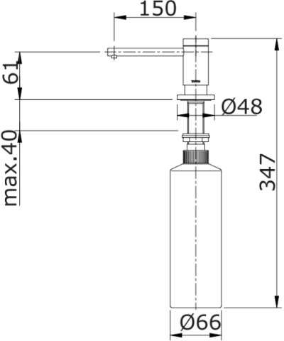 TX728AEV1Z ที่ใส่สบู่เหลวชนิดฝังใต้เคาน์เตอร์ (ความยาวของก้าน : 150 มม.)