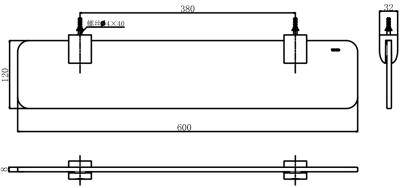 YAK201GC ชั้นกระจกวางของ (ความยาว 600 มม.)